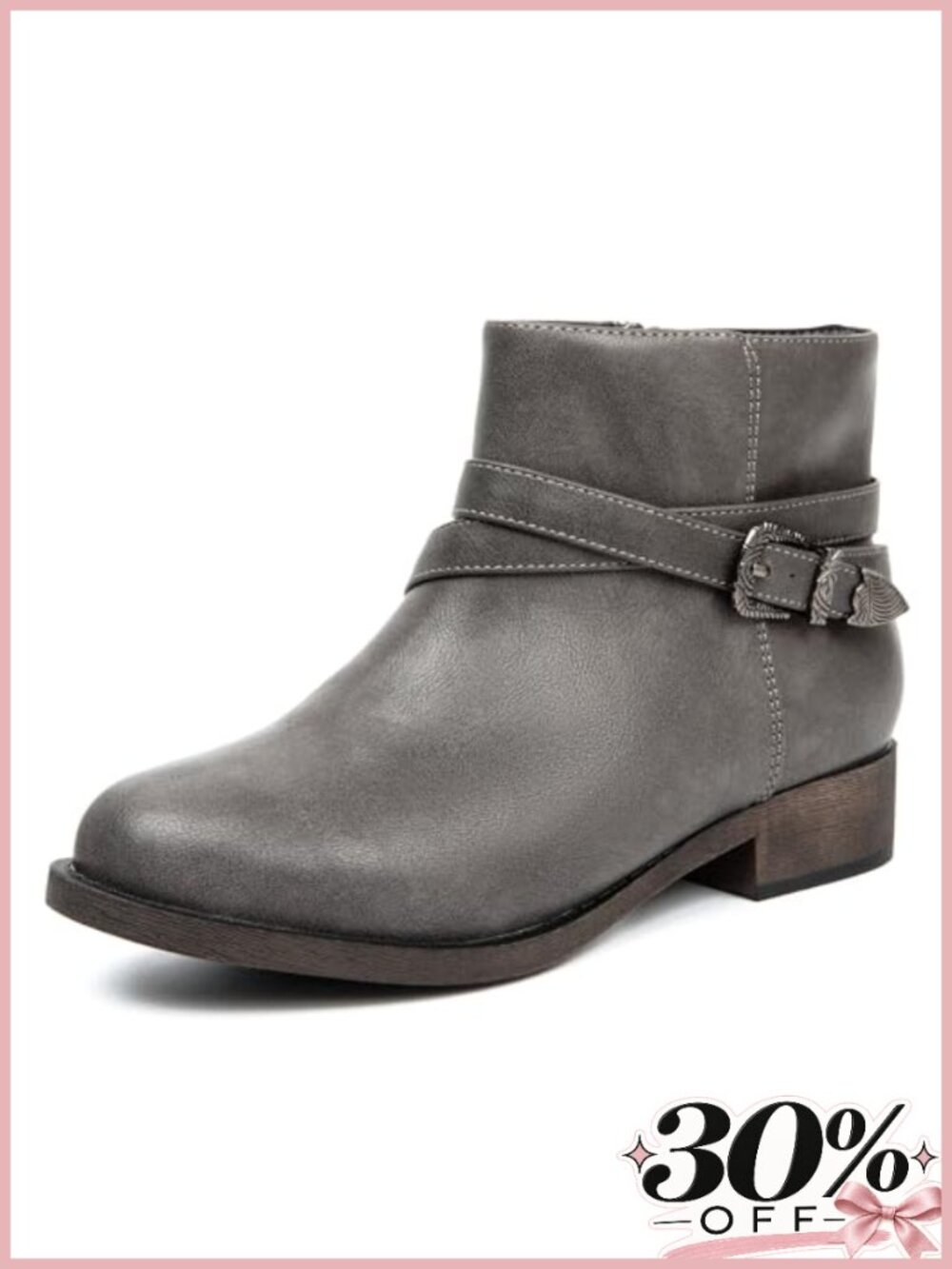 Faux Leather Ankle Booties Low Chunky Heel Western Casual Short Boots